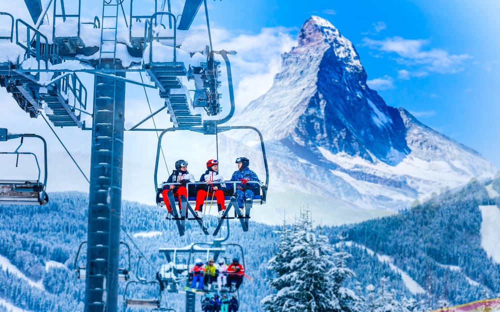 Matterhorn ski resort in Switzerland with cable car transport