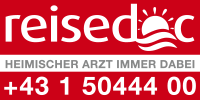 Logo Reisedoc in red with white writing